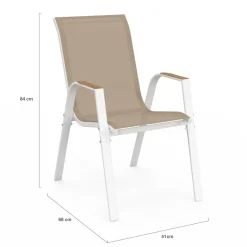 Salon de jardin extensible 12 personnes table 135/270 cm plateau effet bois et chaises empilables blanc et bois*IDMarket Online