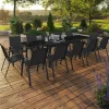 Salon de jardin noir avec table extensible et 12 chaises empilables*IDMarket