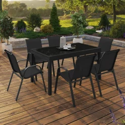 Salon de jardin noir avec table extensible et 12 chaises empilables*IDMarket