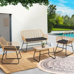 Salon d’extérieur en résine tressée façon rotin et acier noir*IDMarket Sale