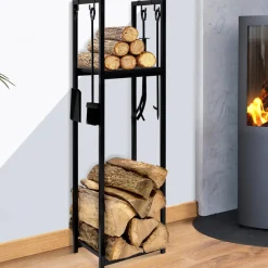 Serviteur range bûche intérieur en acier noir*IDMarket Online