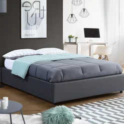 Sommier coffre de rangement 160x200 cm gris*IDMarket Sale