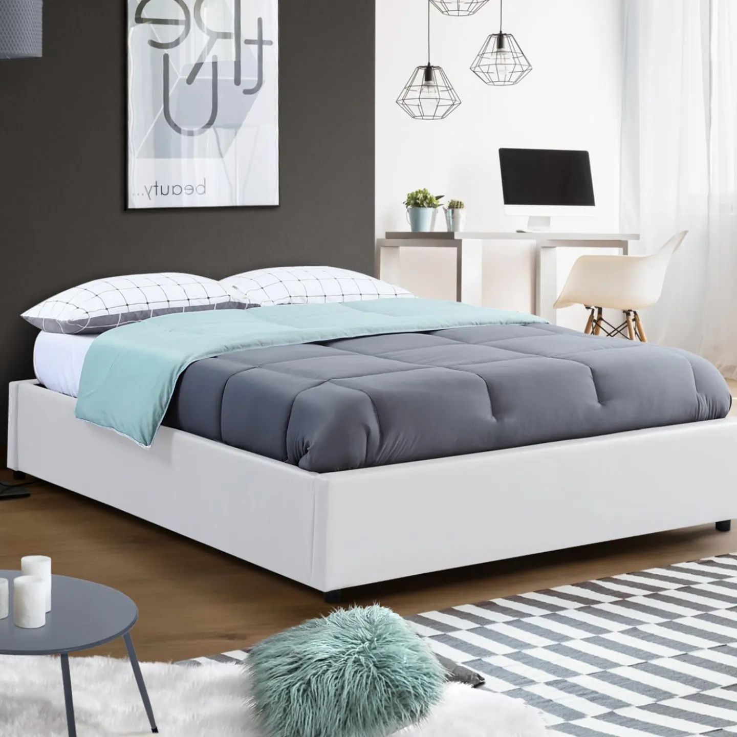 Sommier coffre de rangement 140x190 cm blanc*IDMarket Hot