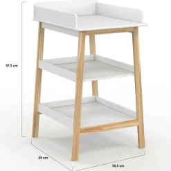 Table à langer avec 2 étagères façon hêtre et blanc*IDMarket Hot