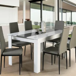 Table à manger 6 personnes blanche et grise*IDMarket