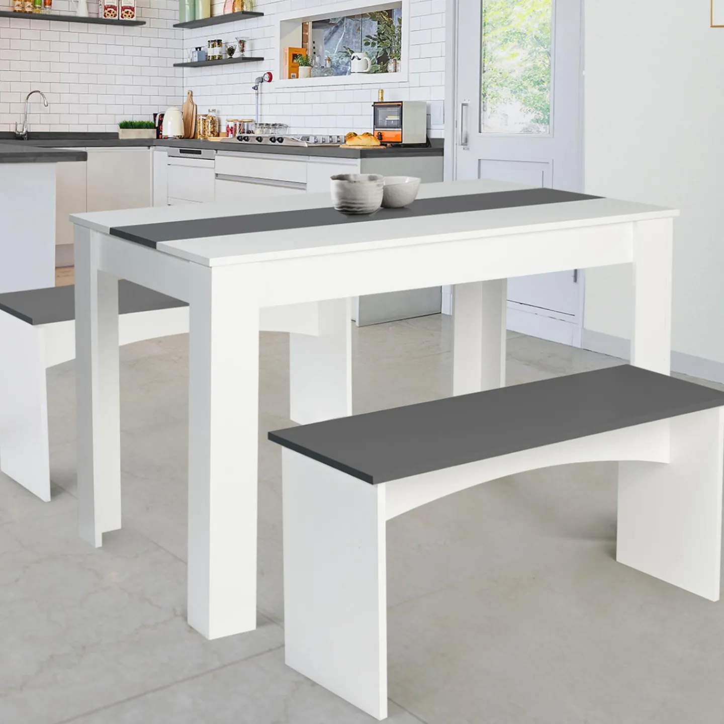 Table à manger avec banc 4 personnes*IDMarket Hot