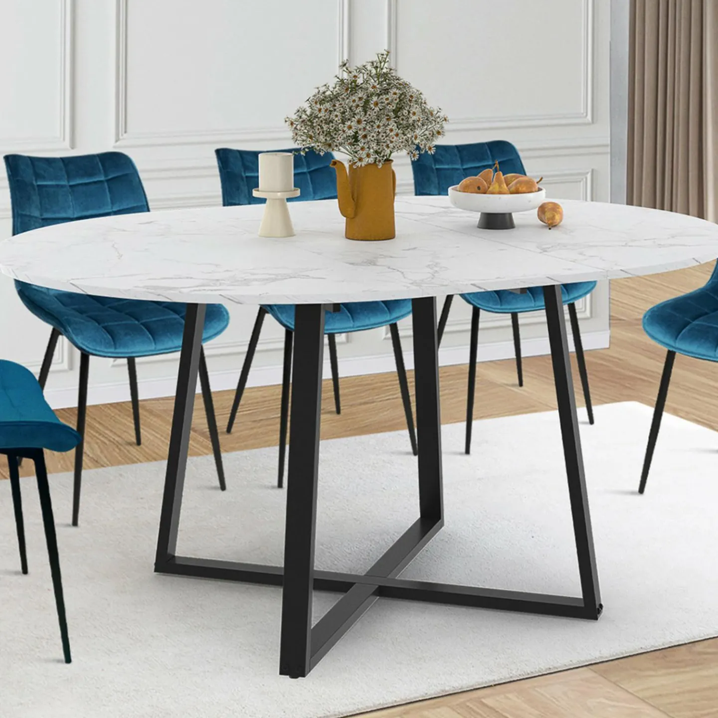 Table à manger extensible ronde 4-8 personnes noire*IDMarket Online