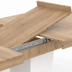 Table à manger extensible avec pied central bois et blanc*IDMarket Sale
