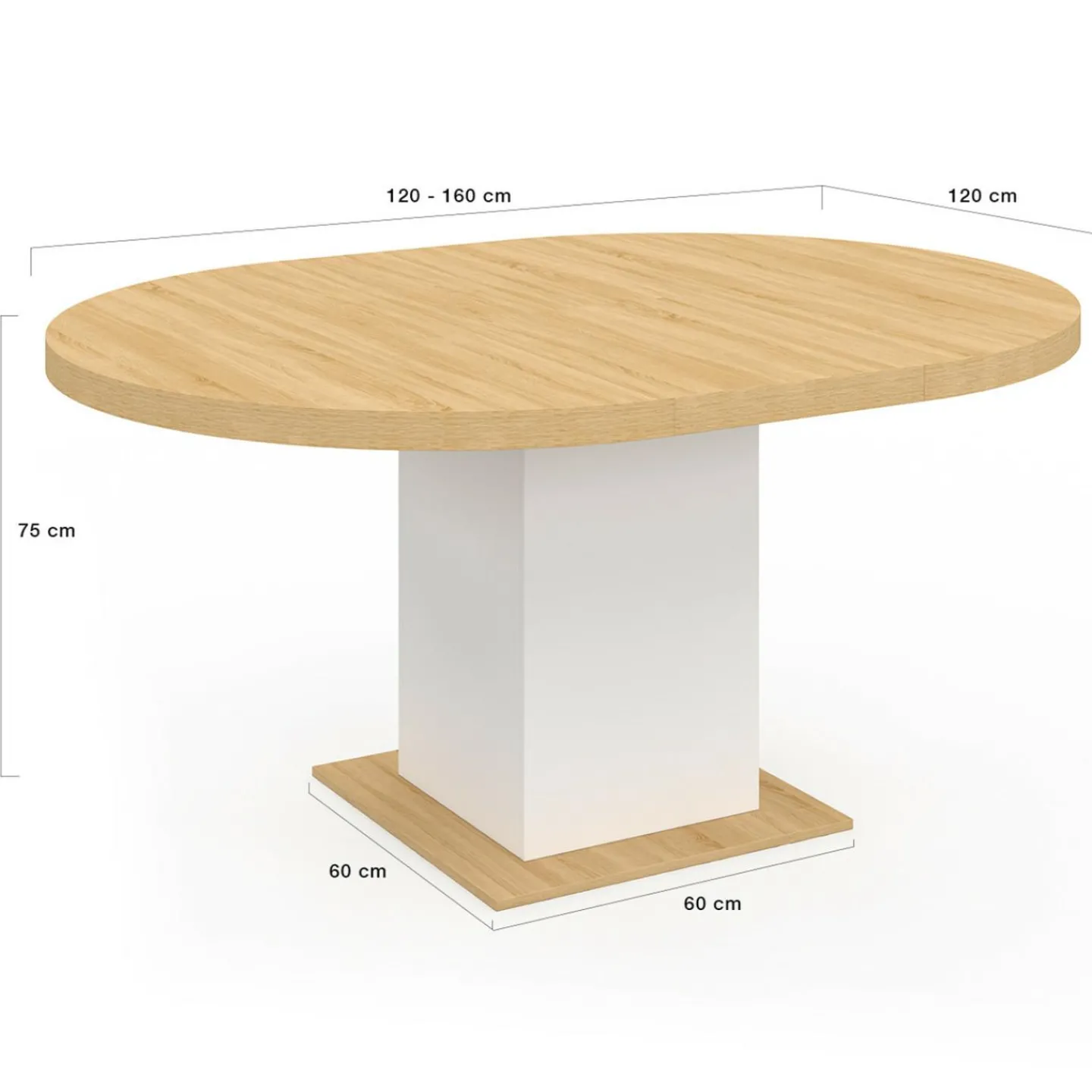 Table à manger extensible ronde 4-8 personnes bois et blanc 120-160 cm*IDMarket