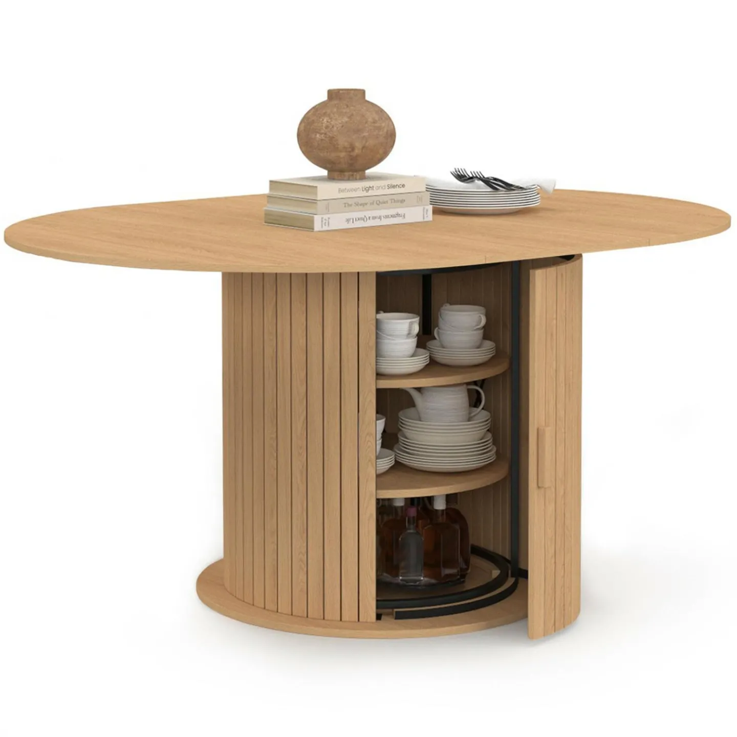Table à manger extensible ronde 4-8 personnes pied lattes avec rangement 110-150 cm*IDMarket Hot