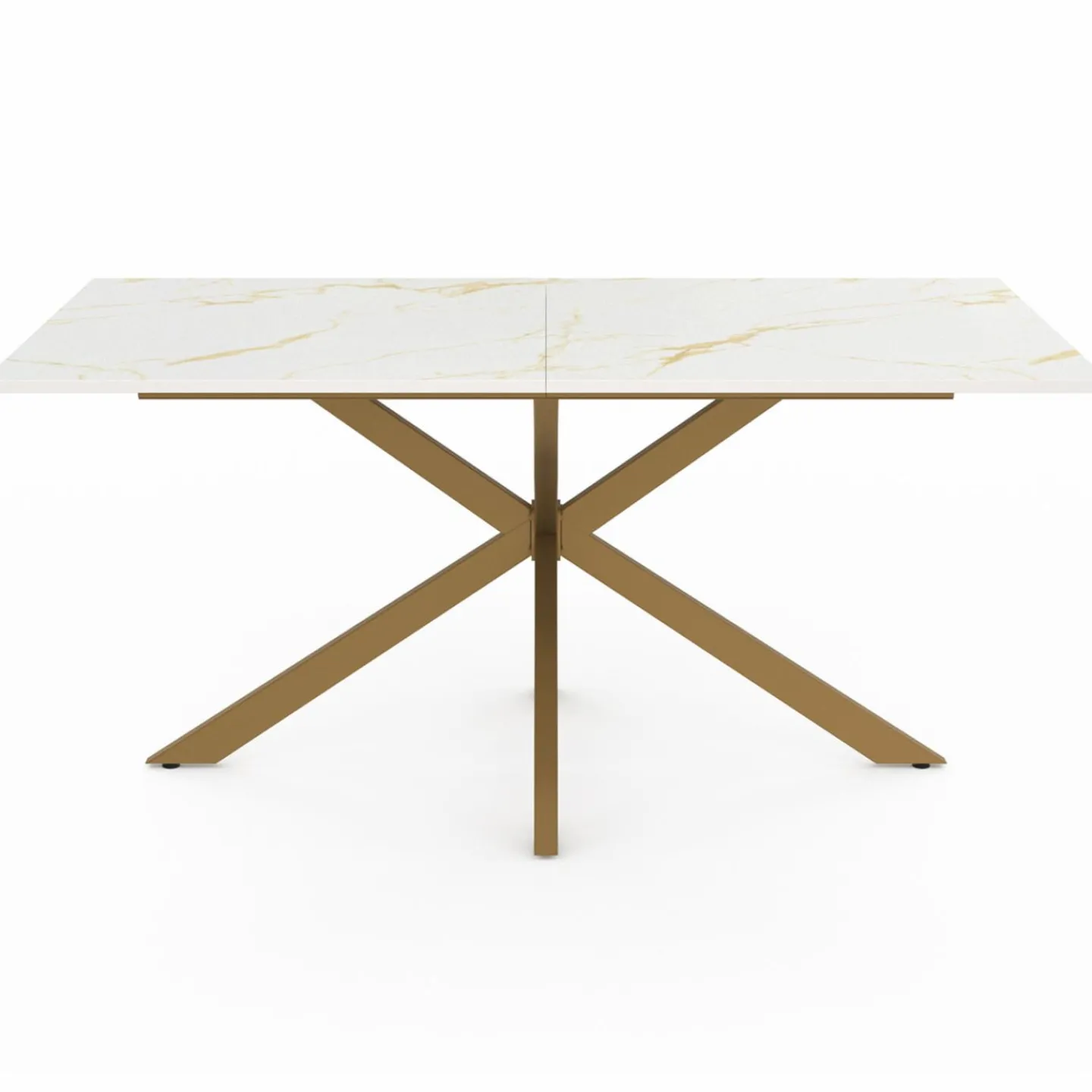 Table à manger rectangle 8 personnes 160 cm pied araignée laiton et plateau effet marbre blanc*IDMarket