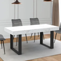 Table à manger rectangulaire extensible effet marbre et noir*IDMarket New