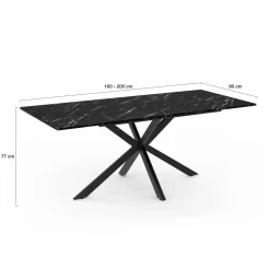 Table à manger rectangulaire extensible métal et effet marbre noir 160-200 cm*IDMarket Clearance
