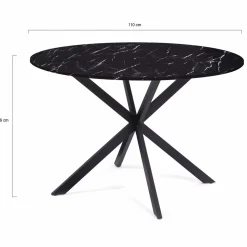 Table à manger ronde effet marbre noir pied araignée métal noir*IDMarket Sale