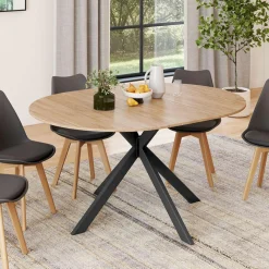 Table à manger ronde extensible noir et bois pour 6-8 personnes*IDMarket Sale