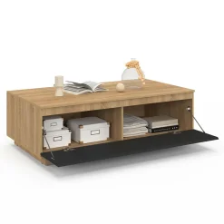 Table basse 110 cm avec porte façon hêtre et noir*IDMarket