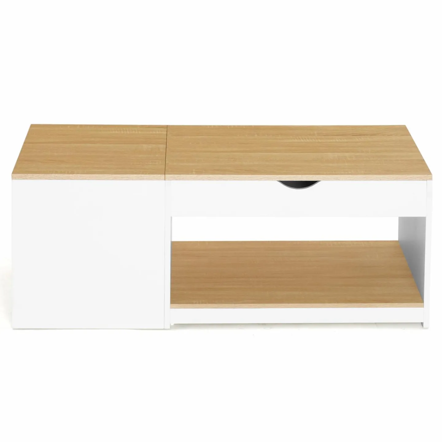 Table basse 2 plateaux relevables bois blanc et façon hêtre*IDMarket