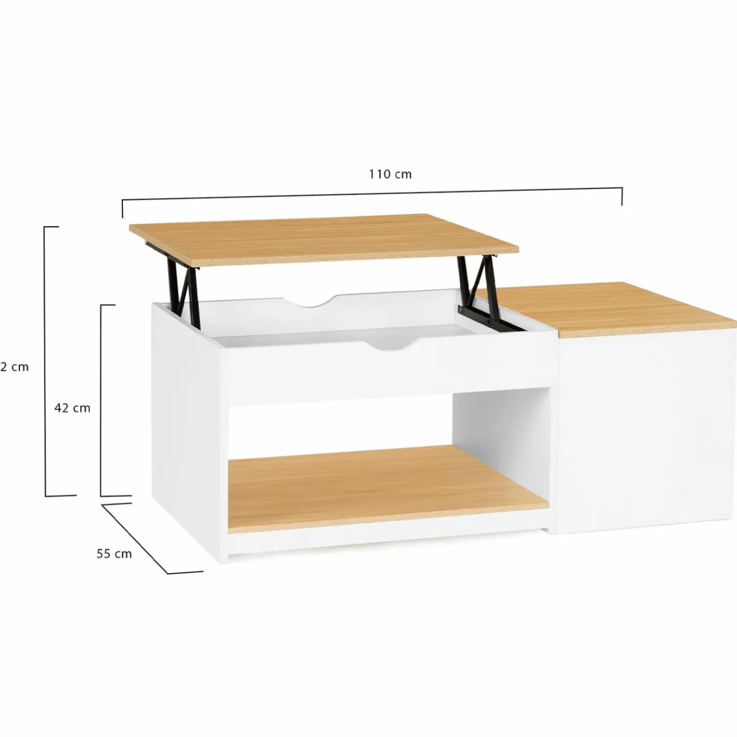 Table basse 2 plateaux relevables bois blanc et façon hêtre*IDMarket