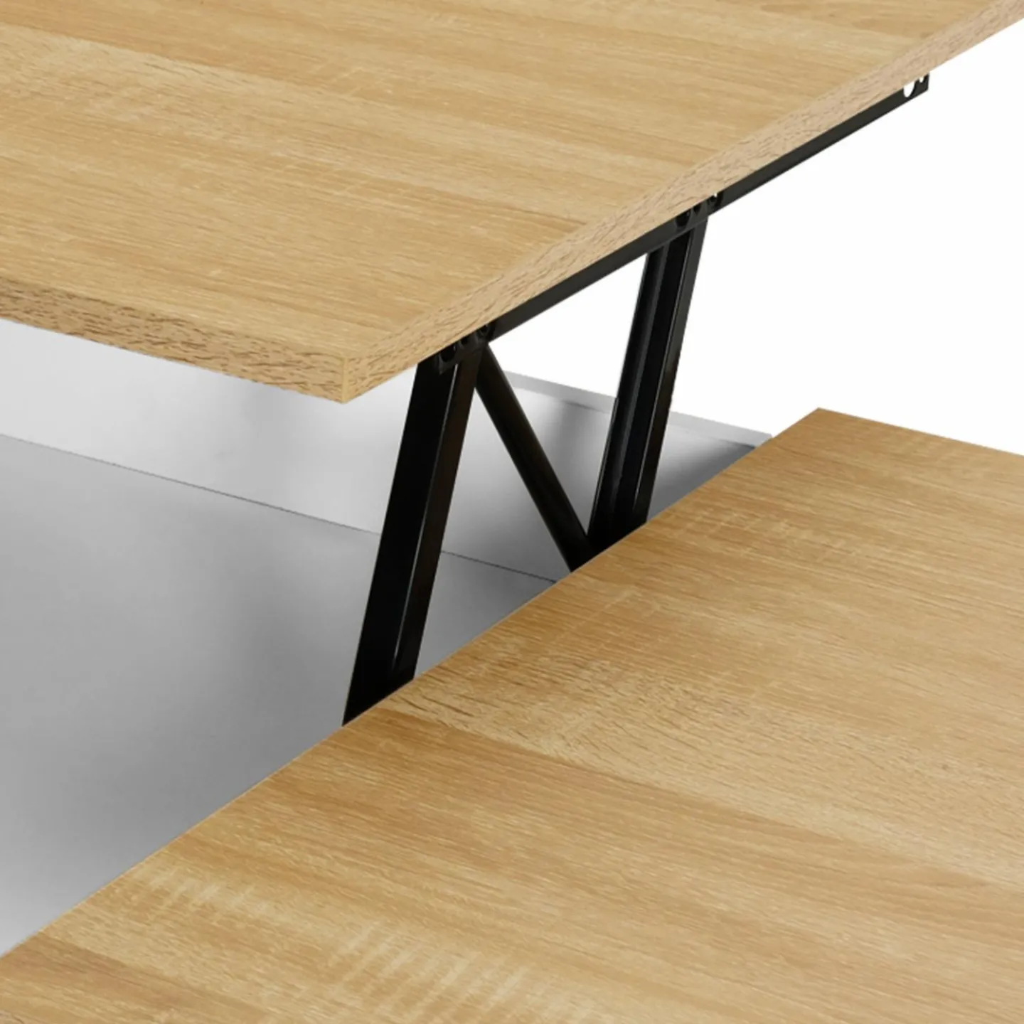 Table basse 2 plateaux relevables bois blanc et façon hêtre*IDMarket