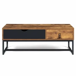 Table basse 2 tiroirs style industriel effet bois vieilli*IDMarket Discount