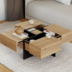 Table basse carrée tiroirs bois noir*IDMarket Online