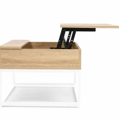 Table basse industrielle blanche et bois avec plateau relevable*IDMarket Hot
