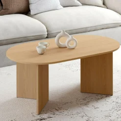 Table basse ovale 110 cm bois effet hêtre*IDMarket Best