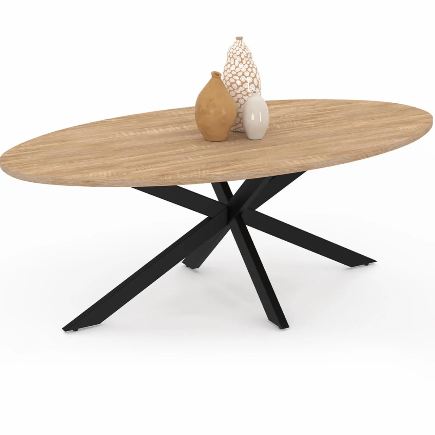 Table basse ovale bois et métal noir avec pied araignée*IDMarket Sale