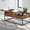 Table basse plateau relevable effet bois vieilli et pieds métal*IDMarket