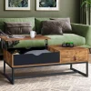 Table basse plateau relevable style industriel 1 tiroir*IDMarket New