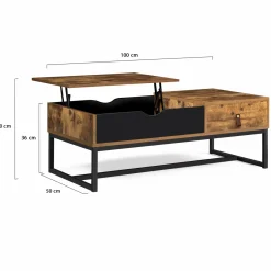 Table basse plateau relevable style industriel 1 tiroir*IDMarket New