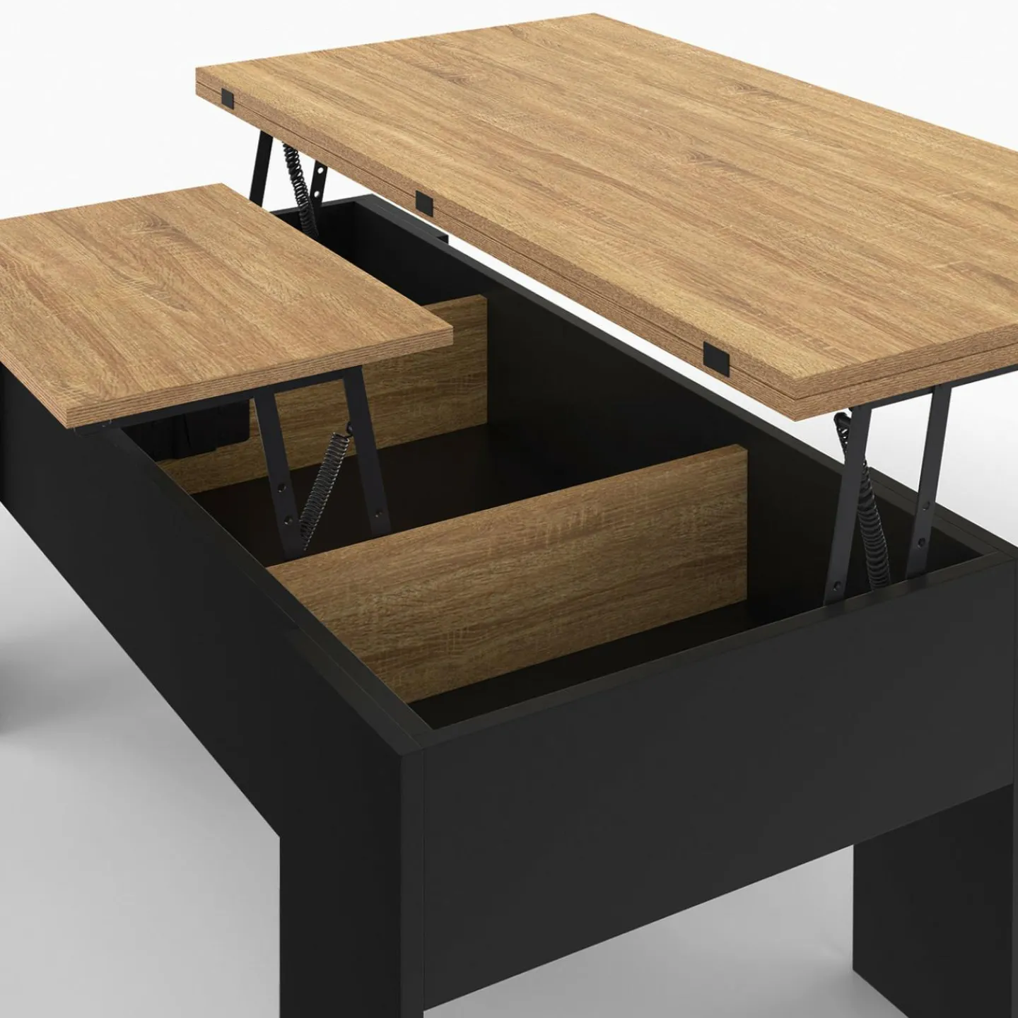 Table basse plateau relevable rectangulaire bois noir et imitation hêtre*IDMarket Best