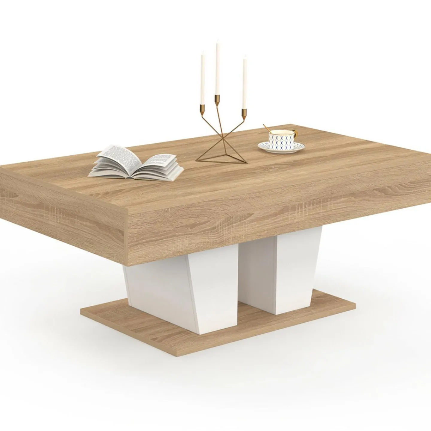 Table basse plateau relevable rectangulaire bois et blanc*IDMarket Sale