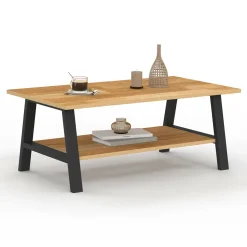 Table basse rectangulaire 100 cm double plateau bois et noir*IDMarket Clearance