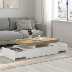 Table basse rectangulaire 2 tiroirs blanc*IDMarket Sale