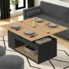 Table basse rectangulaire convertible en table à manger noire et façon hêtre*IDMarket Best