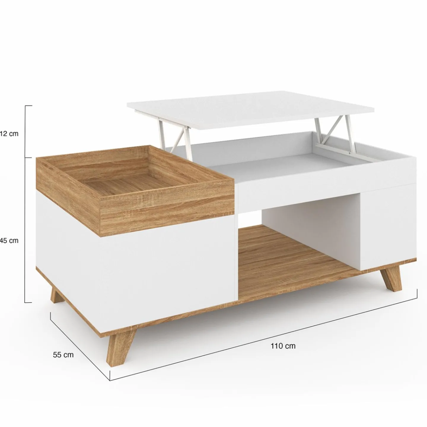 Table basse rectangulaire bois et blanc plateau relevable et coffre*IDMarket Clearance