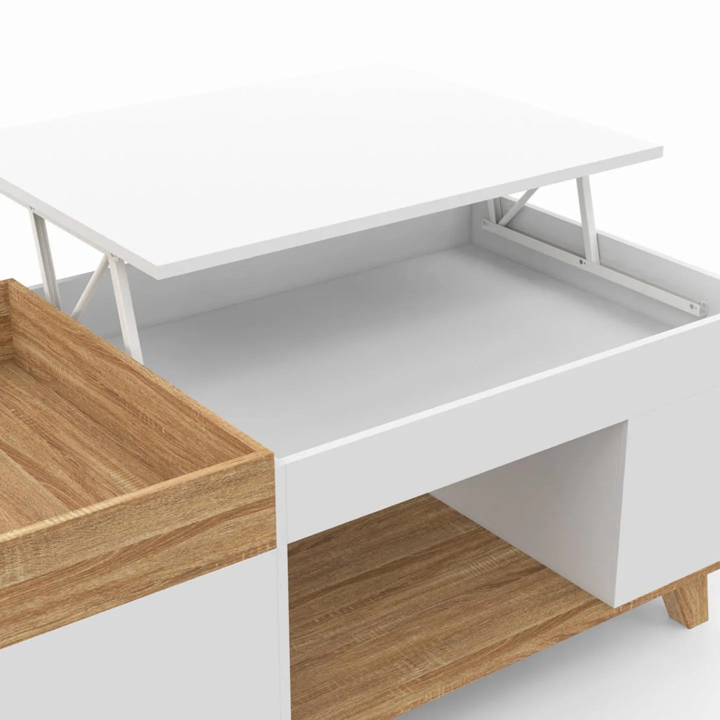Table basse rectangulaire bois et blanc plateau relevable et coffre*IDMarket Clearance