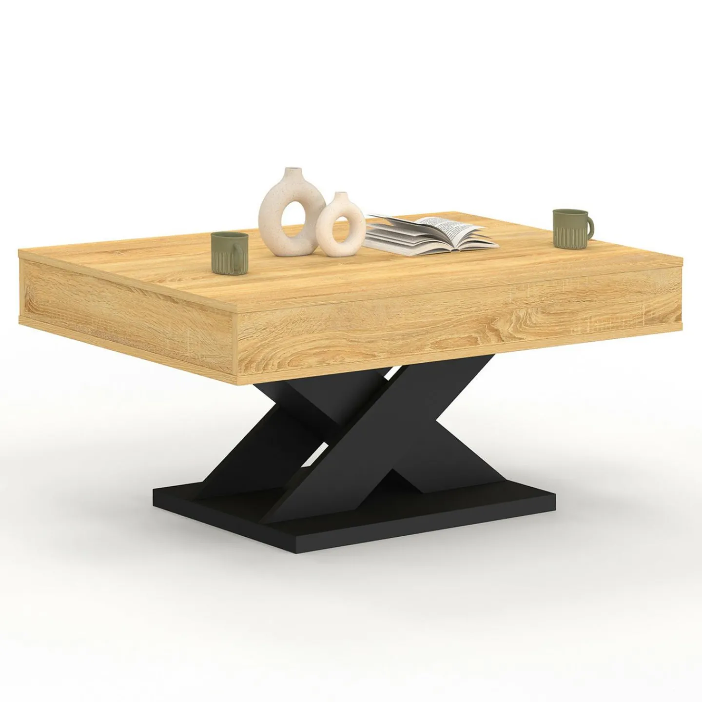 Table basse rectangulaire plateau relevable pied noir*IDMarket