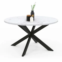 Table basse ronde avec plateau effet marbre blanc 70 cm*IDMarket Clearance