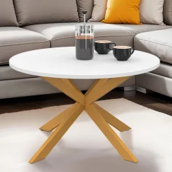 Table basse ronde blanche et bois 70 cm pied araignée*IDMarket Online