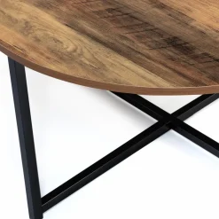Table basse ronde style industriel bois foncé 80 cm*IDMarket
