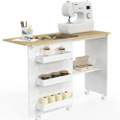 Table de couture pliante à roulettes avec 4 étagères*IDMarket Outlet