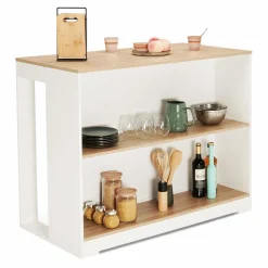 Table haute îlot de cuisine blanche et bois*IDMarket Clearance