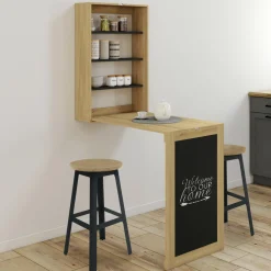 Table murale pliable MACCHIA avec étagères et tableau craie 2 personnes bois et noir*IDMarket Sale
