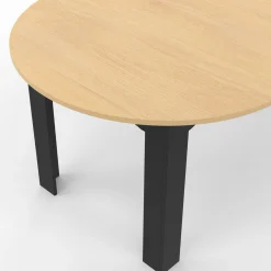 Table ronde extensible 110-200 cm 4-10 personnes plateau façon hêtre pieds noirs*IDMarket Sale