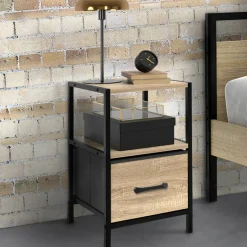 Tables de chevet avec 1 tiroir en tissu et 1 niche : lot de 2*IDMarket Discount