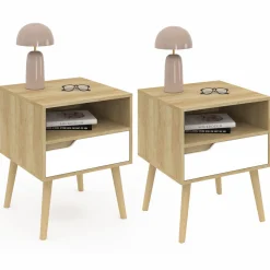 Tables de chevet scandinaves bois blanc et effet hêtre*IDMarket Sale