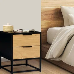 Tables de chevets noir et bois industrielles*IDMarket Discount
