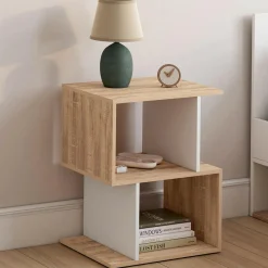 Tables de nuit en forme de S effet hêtre et blanc*IDMarket Online
